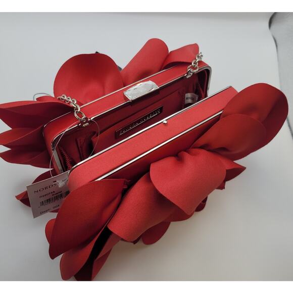 Sondra Roberts Red Evening Flower Purse/Clutch Chain Strap Rhinestone Closure - Picture 13 of 16
